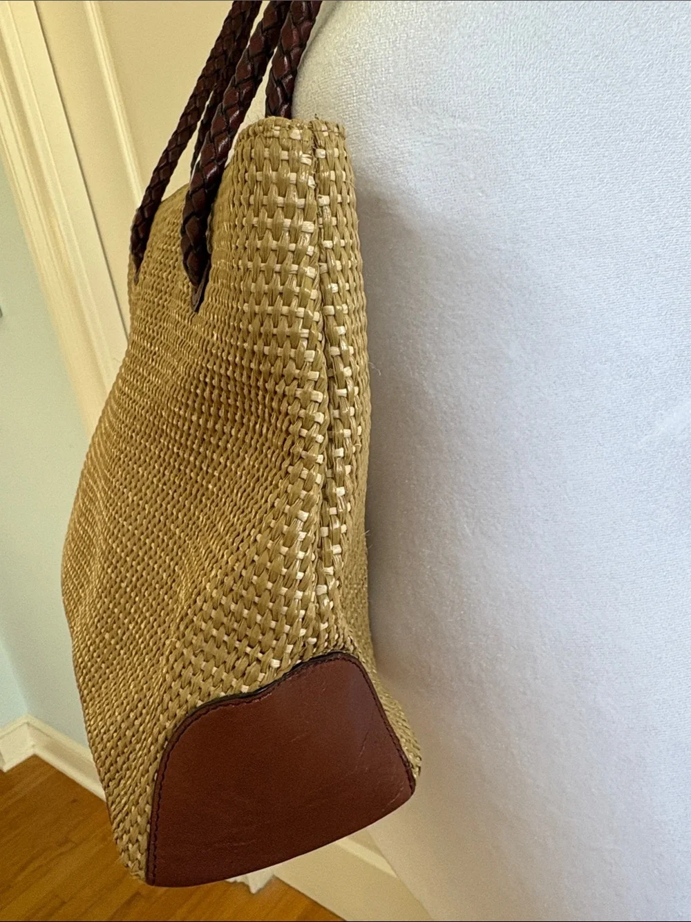 VINTAGE ETIENNE AIGNER MINI STRAW AND LEATHER TOTE/ SHOULDER BAG Mid 1990’s